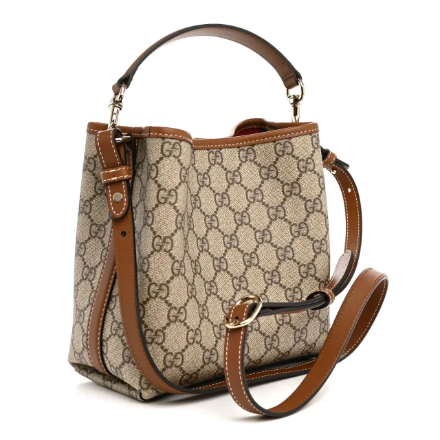 Gucci GG Supreme Monogram Emblem Small Shoulder Bag Beige Ebony Sundial in Beige Coated canvas from FASHIONPHILE, photo 3 of 11