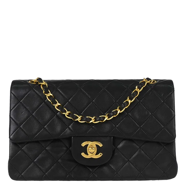 Chanel 1989-1991 Black Lambskin Small Classic Double Flap Shoulder Bag in Black Lambskin from AMORE Vintage Tokyo