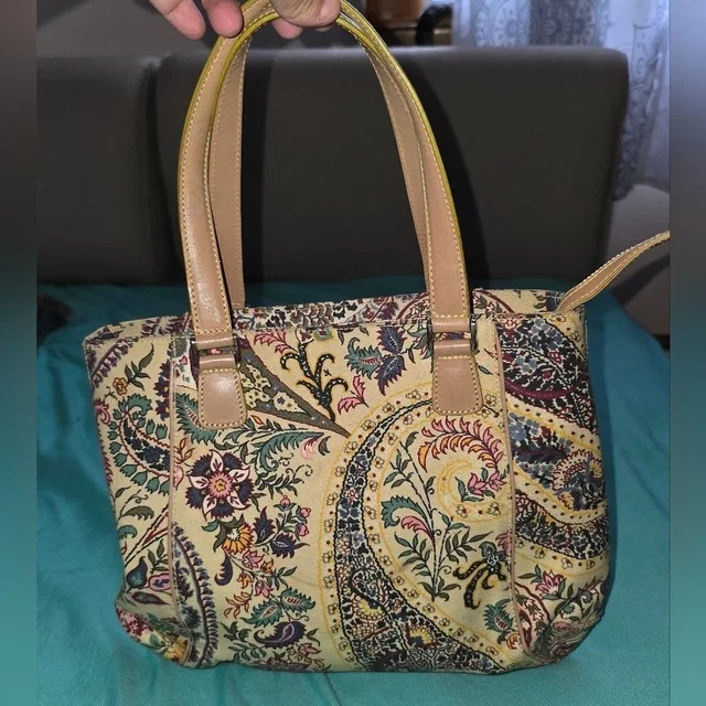 Etro Cream And Tan Shoulder Bag With Paisley Design in neutral|brown Leather from Poshmark