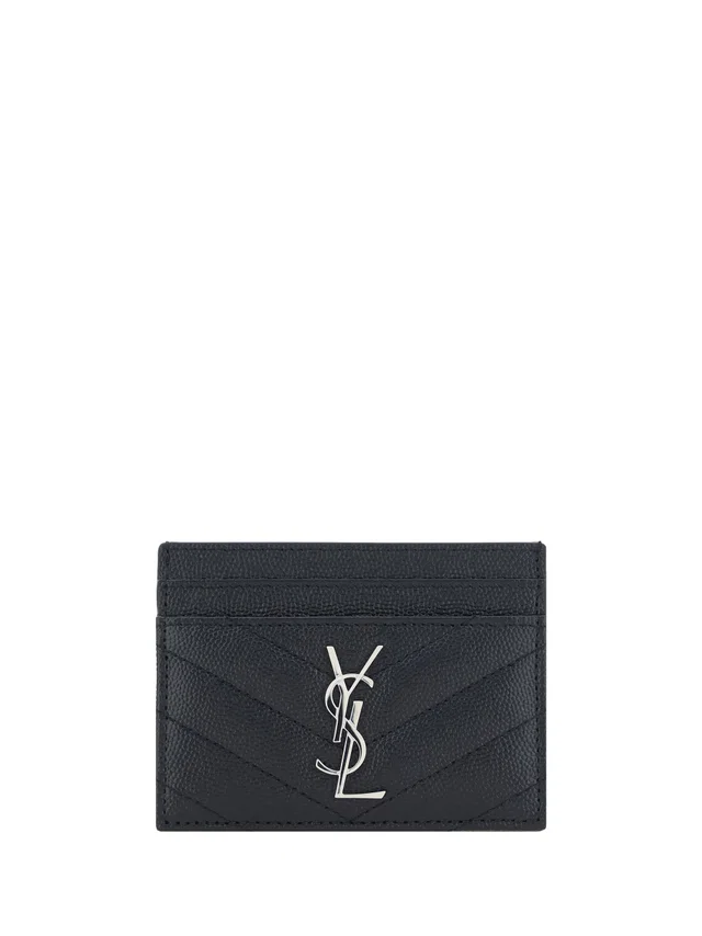 Saint Laurent Matelassé Leather Card Case — Black Calf Bos Taurus Wallet in Black Leather from HEWI