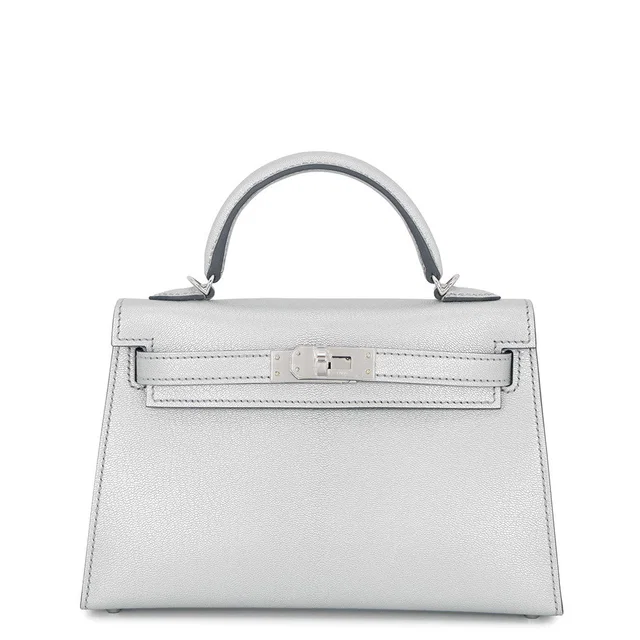 Hermès Mini Kelly 2 Argent Chevre Shamqila in Silver Goatskin from GALLERY RARE