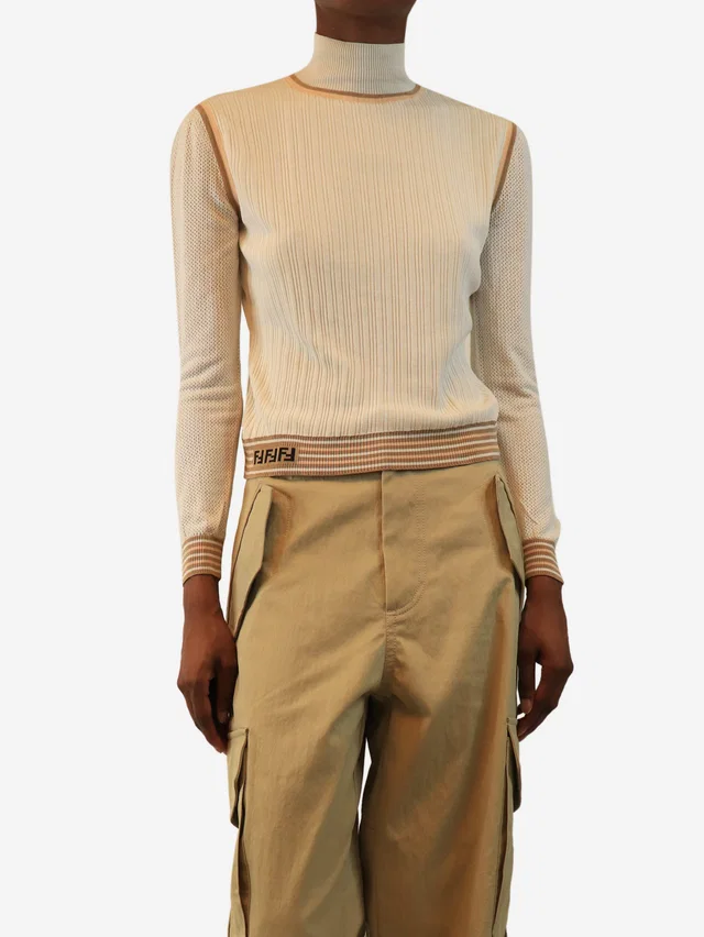 Fendi Cream ribbed stripe top - size XS in White from Sign of the Times