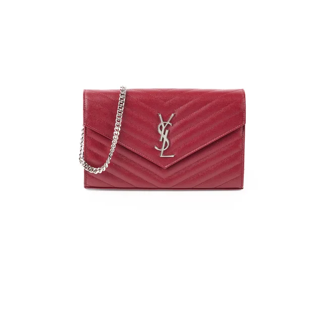 Saint Laurent Cassandra Wallet On Chain Burgundy in Burgundy Caviar leather from The Purse Affair