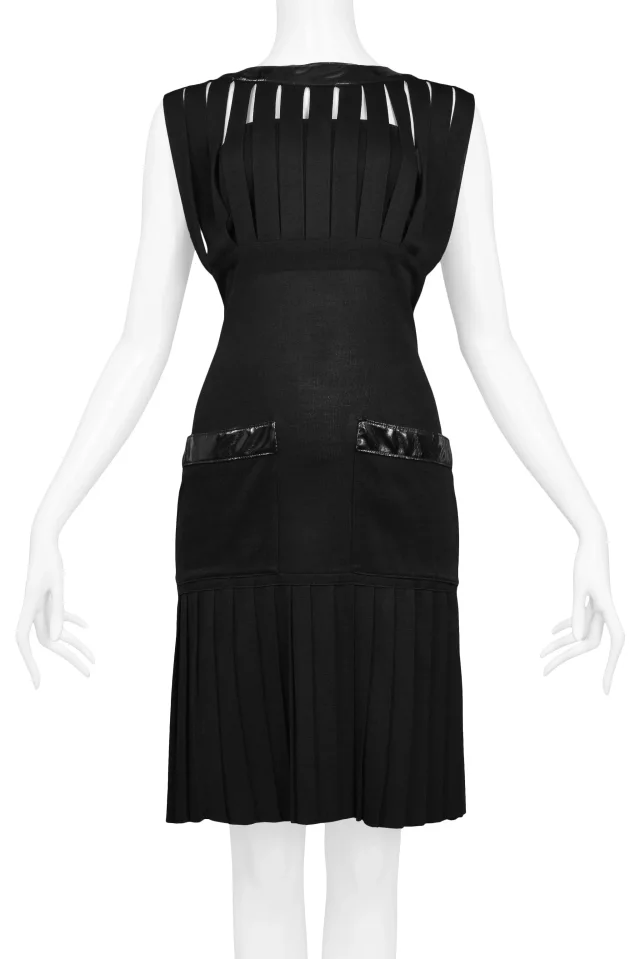 Chanel Black Knit & Wet Look Cage Dress in Black from Resurrection Vintage, photo 4 of 5