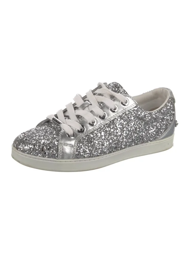 Jimmy Choo Chic Silver Glitter Low-Top Sneaker With Metallic Trim Size 8 in silver|gray from Poshmark
