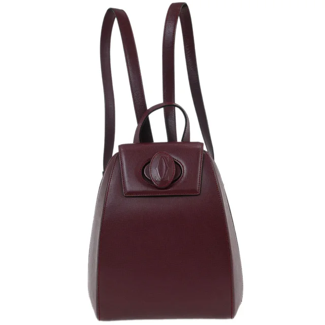 Cartier Bordeaux Leather Backpack in Burgundy Leather from AMORE Vintage Tokyo