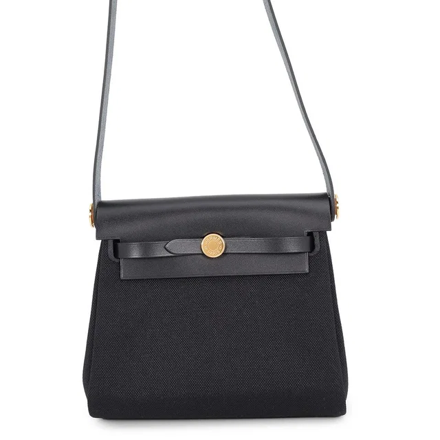 Hermès Herbag zip Black Toile Military Vache Hunter Leather Size Mini in Black Leather from GALLERY RARE