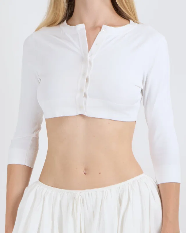 Alaïa White Mid-Sleeved Cropped Cardigan with Buttons Size FR 38 (UK 10) in White from Sellier
