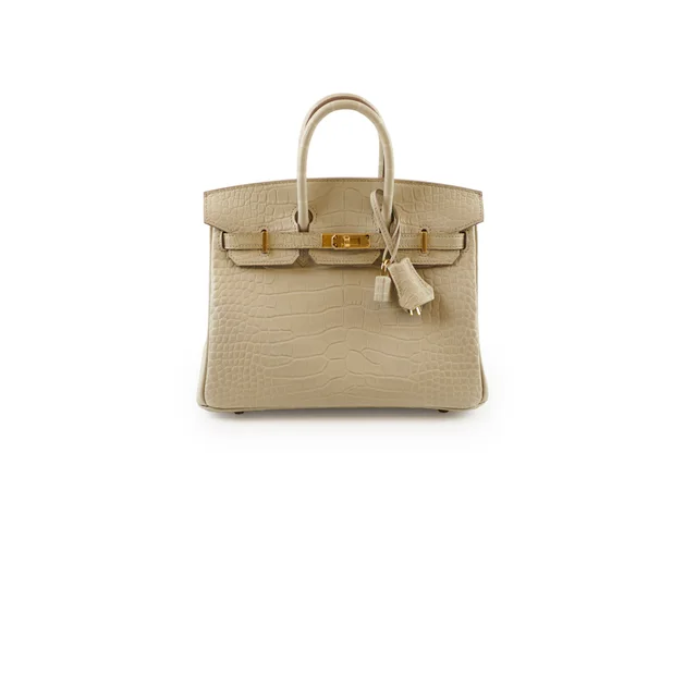 Hermès Birkin 25 Beton Alligator Matte B Stamp in Crocodile from The Purse Affair