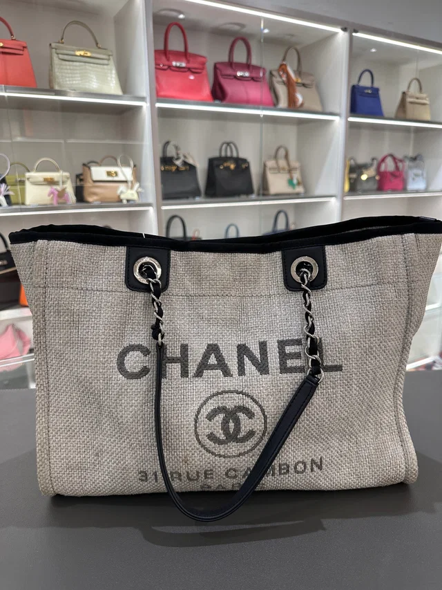 Chanel Deauville Grey Canvas Medium SHW #22 in Grey Canvas from Luxury Promise