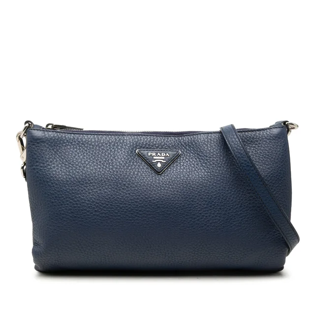 Blue Prada Vitello Daino Crossbody in Blue Leather from Designer Revival