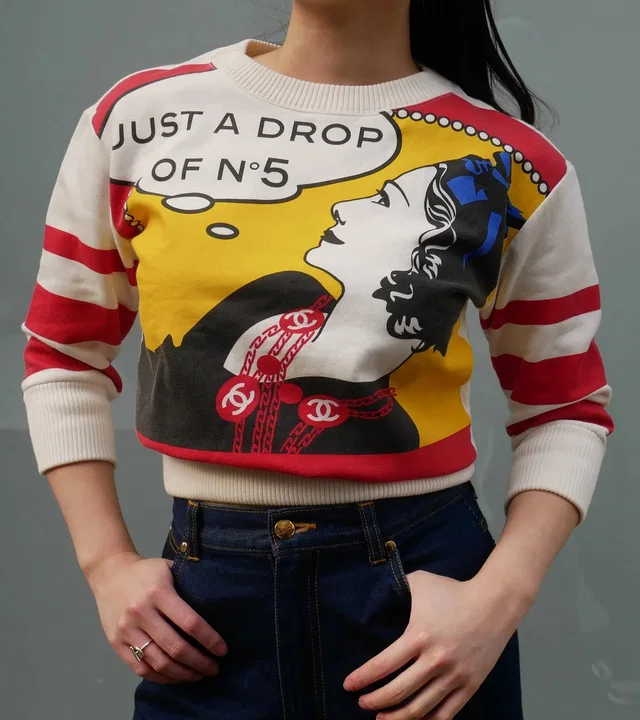 Chanel 2001 Fall Mademoiselle print sweatshirt #38 in Resin from AMORE Vintage Tokyo