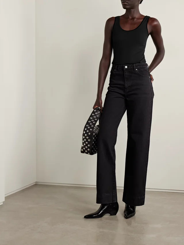 FRAME Velvet-trimmed ribbed stretch-modal tank in Black, photo 2 of 2 from NET-A-PORTER (Canada)