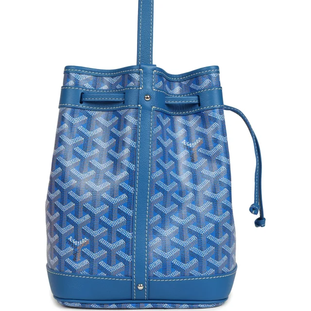 Goyard Goyardine Canvas Sky Blue Petit Flot Bucket Bag PM Palladium Hardware in Blue Chevroches Calfskin/Canvas from Madison Avenue Couture, photo 3 of 8