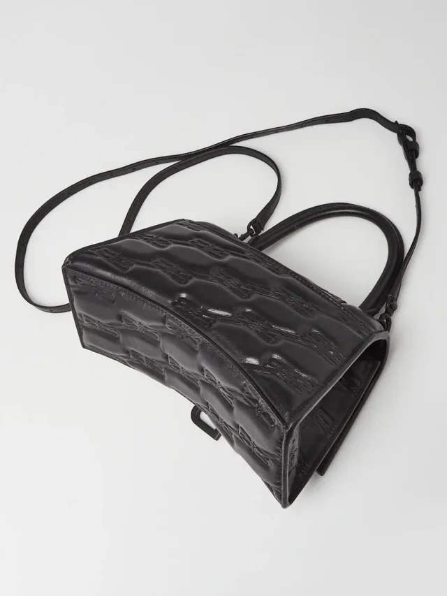 Balenciaga Black Embossed Leather Hourglass Small Top Handle Bag in Black Leather from Yoogis, photo 3 of 10