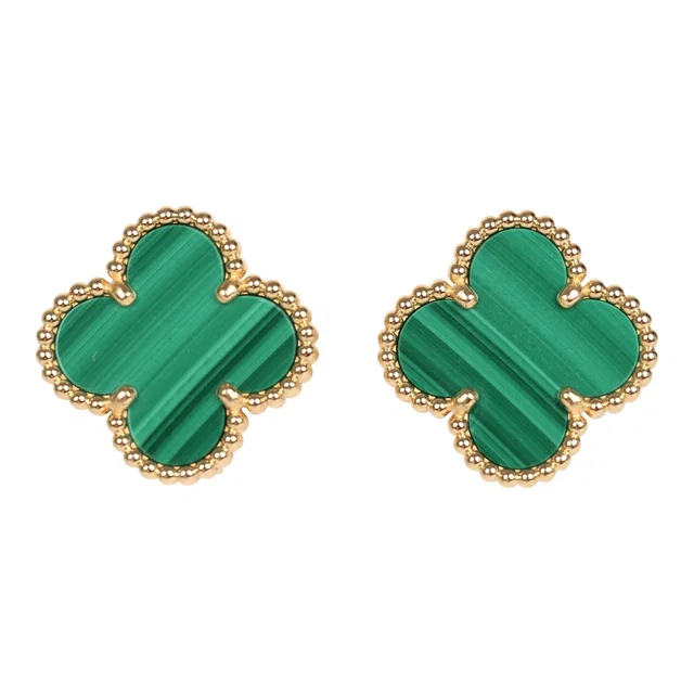 Van Cleef & Arpels Vintage Alhambra Motif Earrings Malachite 18K Yellow Gold in Yellow from Madison Avenue Couture