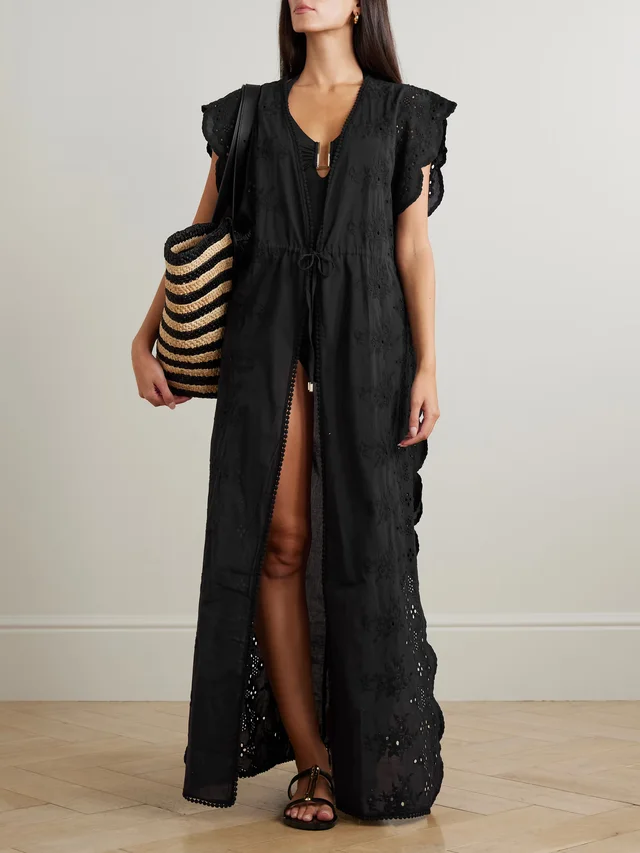 MELISSA ODABASH Talitha broderie anglaise cotton kaftan in Black, photo 2 of 2 from NET-A-PORTER (Canada)