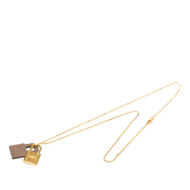 Gold Hermès Gold Plated Swift O Kelly Pendant Necklace in Gold Swift leather from Designer Revival