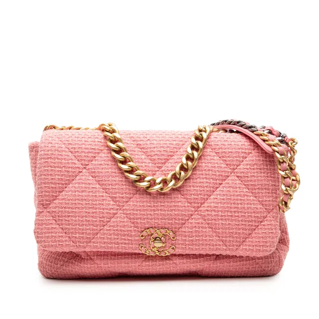 Pink Chanel Maxi Tweed 19 Flap Satchel in Pink Tweed from Designer Revival
