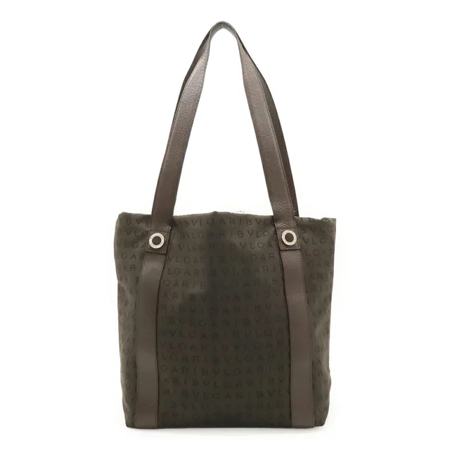 Bvlgari Logo Mania Canvas Leather Tote Bag in Canvas from LuxUness