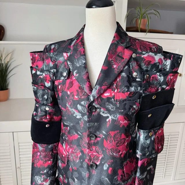 Comme des Garçons Black Floral Jacquard Armor Midi Jacket Detachable Sleeve S in black|red Velvet from Poshmark