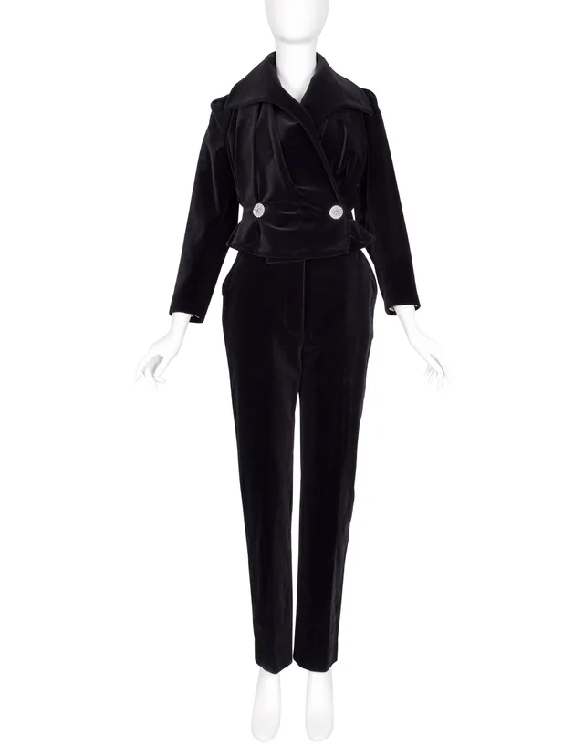Vivienne Westwood Couture Vintage AW 1997 Black Velvet Jacket and Pant Suit in Black Velvet from Amarcord Vintage Fashion