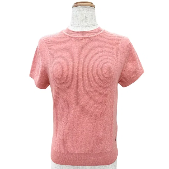 Hermès Cashmere Circle Logo Short Sleeve Knit Sweater Pink 36 in Pink Cashmere from The Reluxe