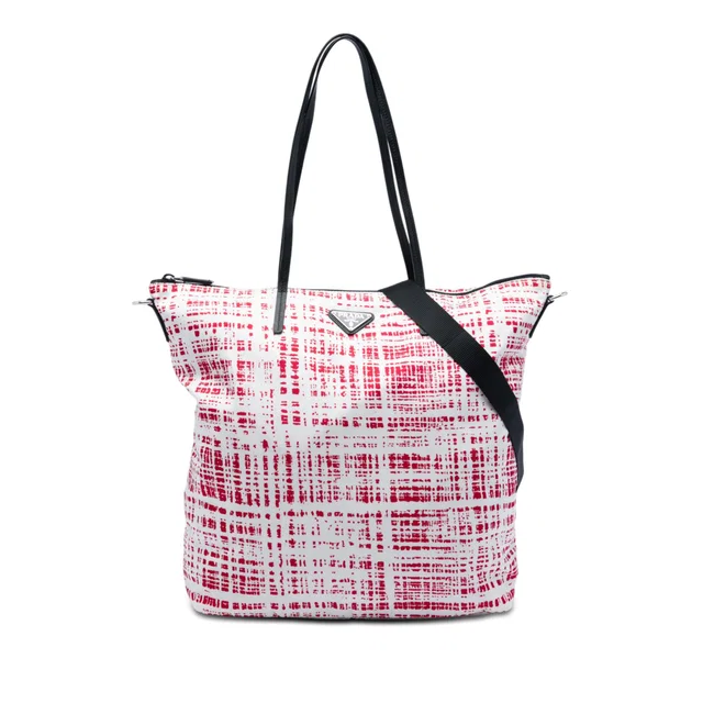 Red Prada Tessuto Stampato Satchel in Red Saffiano leather from Designer Revival