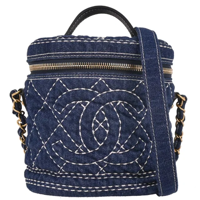 Chanel 2019 Blue Denim Vanity 2way Shoulder Handbag in Blue Denim from AMORE Vintage Tokyo