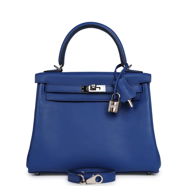 Hermès Kelly Retourne 25 Bleu Royal Swift Palladium Hardware in Blue Swift leather from Madison Avenue Couture