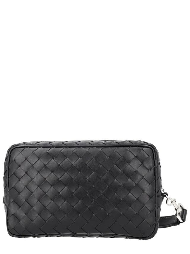 Bottega Veneta Interlaced Calf Leather Clutch — Black in Black Calfskin from HEWI