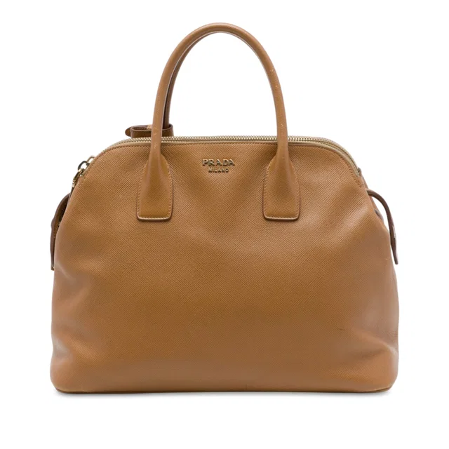 Brown Prada Saffiano Triple Zip Dome Tote Handbag in Brown Saffiano leather from Designer Revival