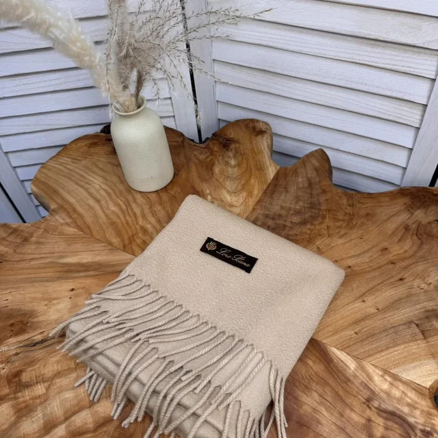 Loro Piana Women's Scarf - Cream/Tan in brown|neutral from Depop, photo 1 of 1