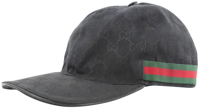 Gucci Size L Black Monogram GG Sherry Web Baseball Cap Hat in Black Canvas from Bagriculture