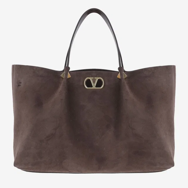Valentino Garavani Suede Rockstud Shoulder Bag — Brown in Brown Suede from HEWI