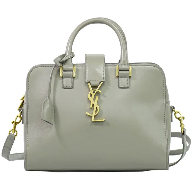 Saint Laurent Baby Cabas 2-Way Shoulder Bag Pochette Leather Gray in Grey Leather from The Reluxe