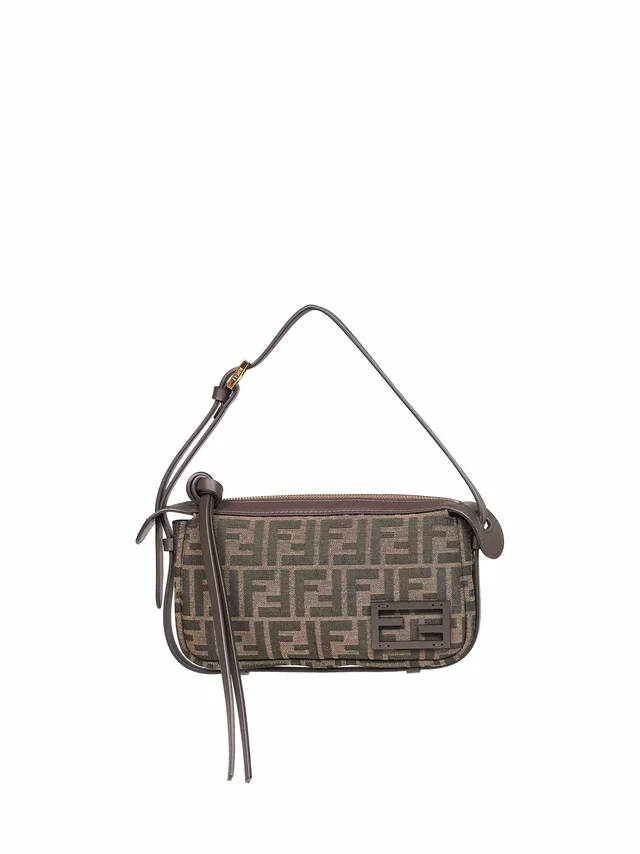 Fendi Ff Jacquard Canvas Shoulder Bag — Brown Polyester in Brown Canvas from HEWI