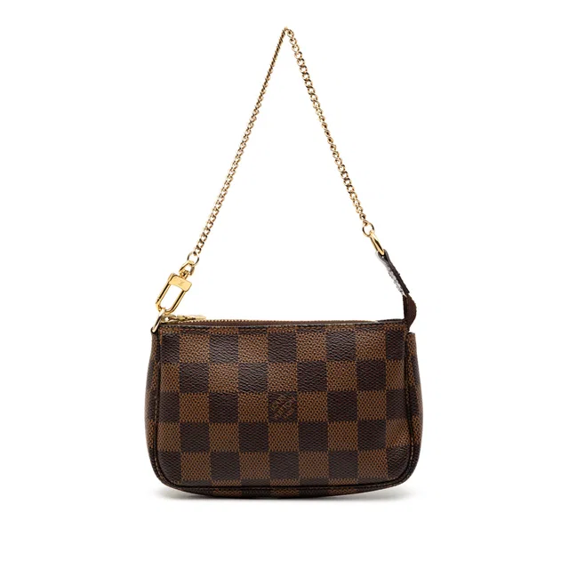 Brown Louis Vuitton Damier Ebene Mini Pochette Accessoires Handbag in Brown Canvas from Designer Revival