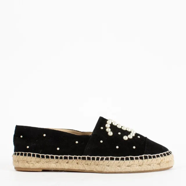 Chanel Black Pearl Espadrilles Black White Flats - Size 39 in Black from Labellov