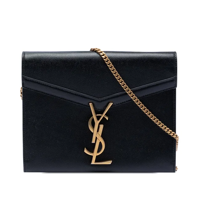 Black Saint Laurent Grain De Poudre Monogram Cassandra Chain Wallet Crossbody Bag in Black Leather from Designer Revival