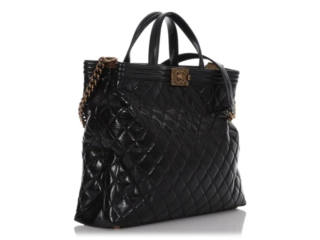 Chanel Large Black Quilted Glazed Calfskin Boy Shopping Tote in Black Calfskin from Ann's Fabulous Finds, photo 5 of 9