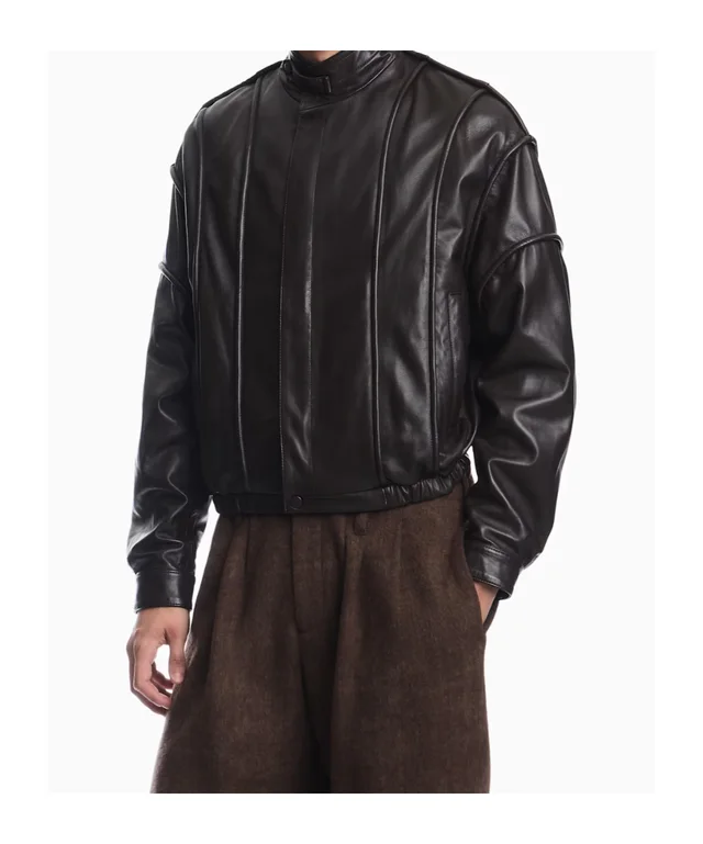 Emporio Armani Cropped nappa leather blouson jacket with a stand collar, photo 5 of 8 from SENSER