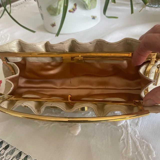 Judith Leiber Clutch With Crystal Accents 11”L 4” H 2” W in gold Ostrich from Poshmark, photo 3 of 6