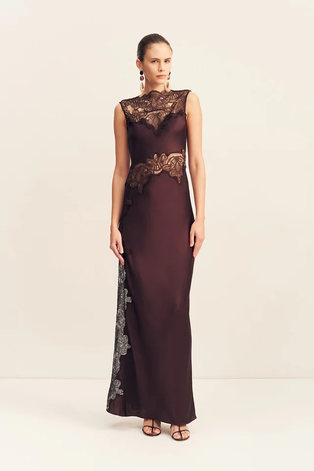 Shona Joy JAMILA LACE HIGH NECK MAXI DRESS - ESPRESSO from Shona Joy, photo 1 of 1