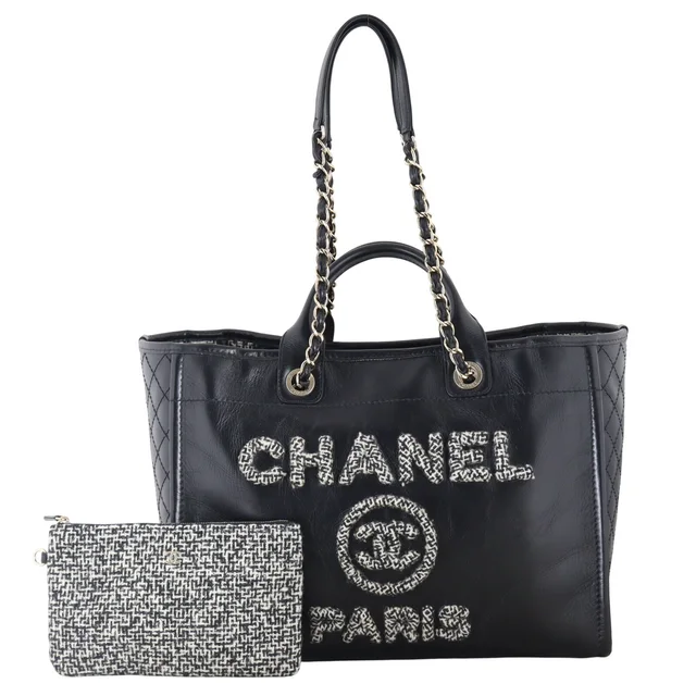 Chanel Deauville Large Tote Leather Tweed in Tweed from Luxe.It.Fwd