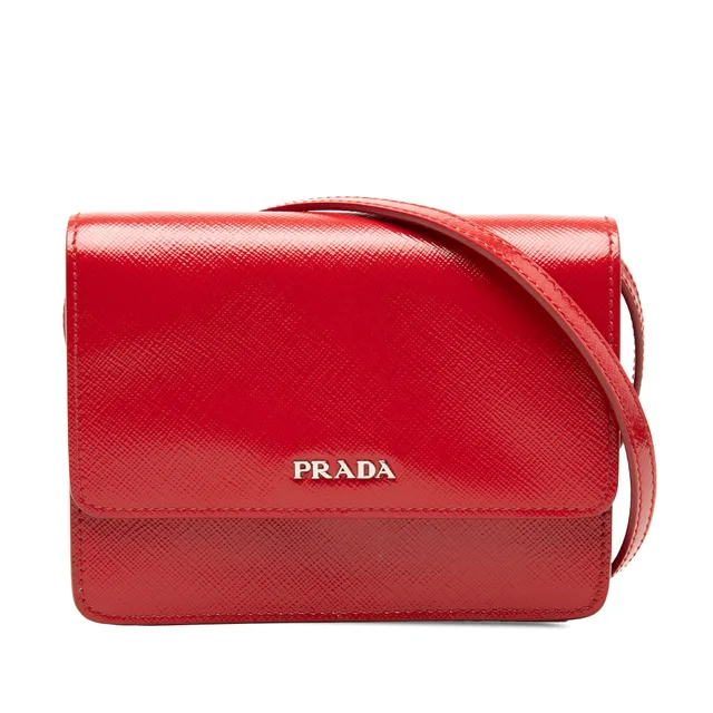 Red Prada Saffiano Vernice Crossbody in Red Saffiano leather from Designer Revival