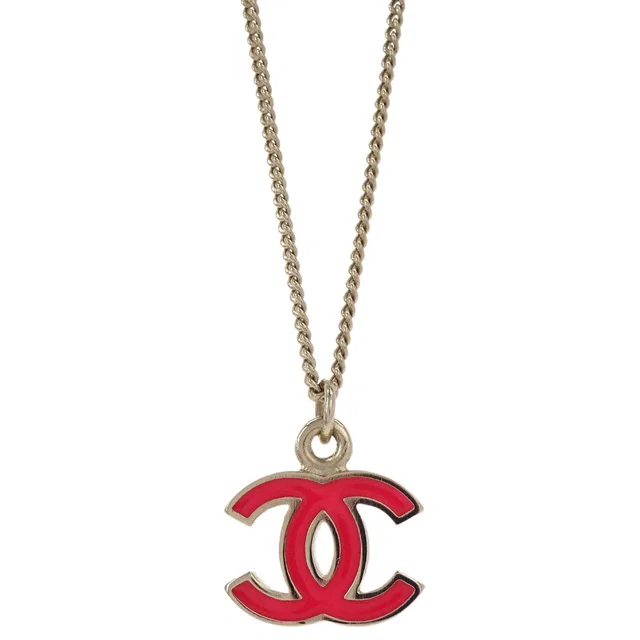 Chanel Gold Pink CC Pendant Necklace 04A in Pink from AMORE Vintage Tokyo