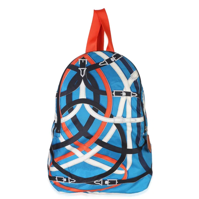 Hermès Bleu Zanibar Multicolor Cavalcadour Airsilk Backpack Blue; Fabric Handbag in Blue from HEWI