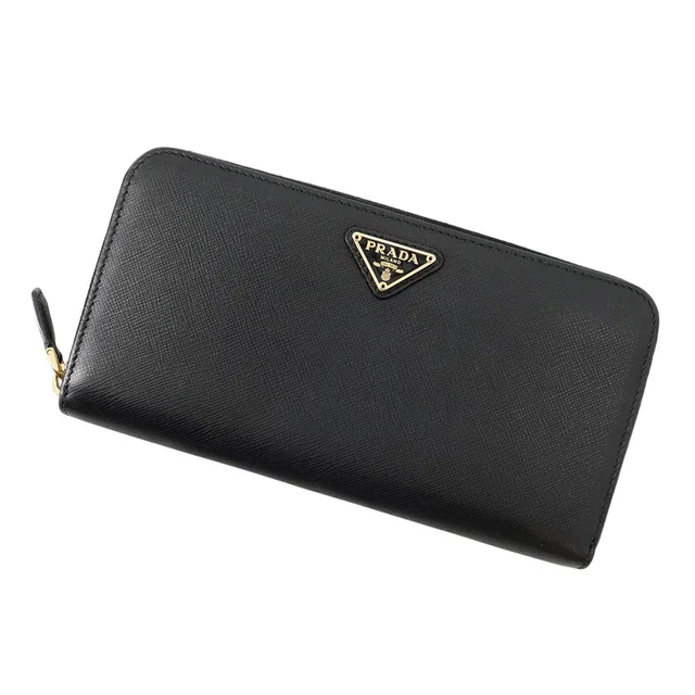 Prada Triangle Logo Zip Around Long Wallet Black1ML506 Saffiano Leather in Saffiano leather from GALLERY RARE