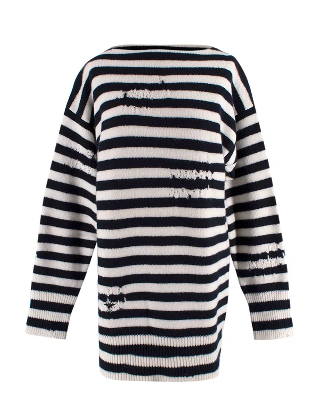 Dior Wool And Cashmere Fantaisie Blanc Distressed Jumper in White Cashmere from HEWI